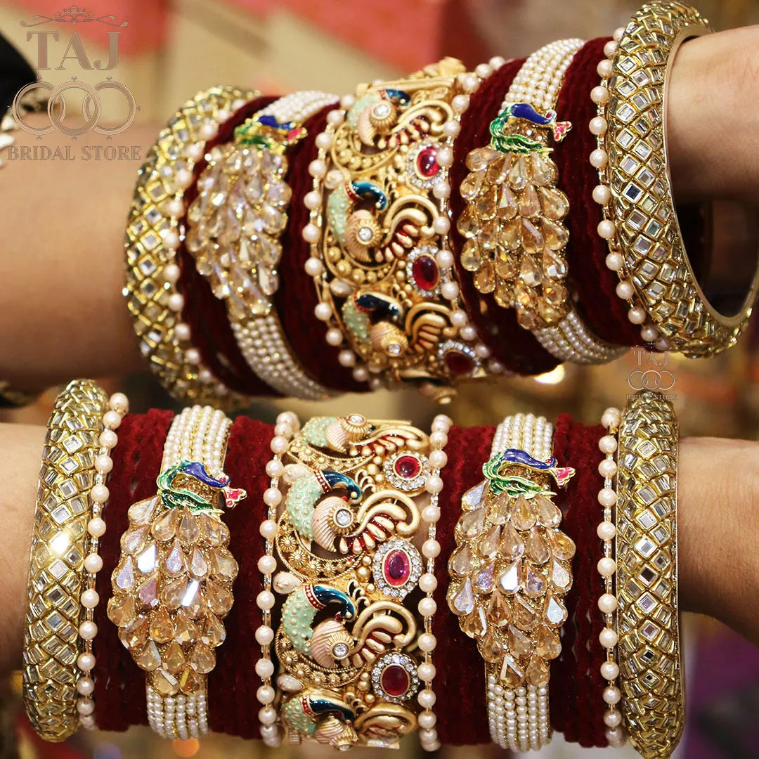 Wedding Bangle Set with Beautiful New Peacock Design Kada Taj Bridal Store