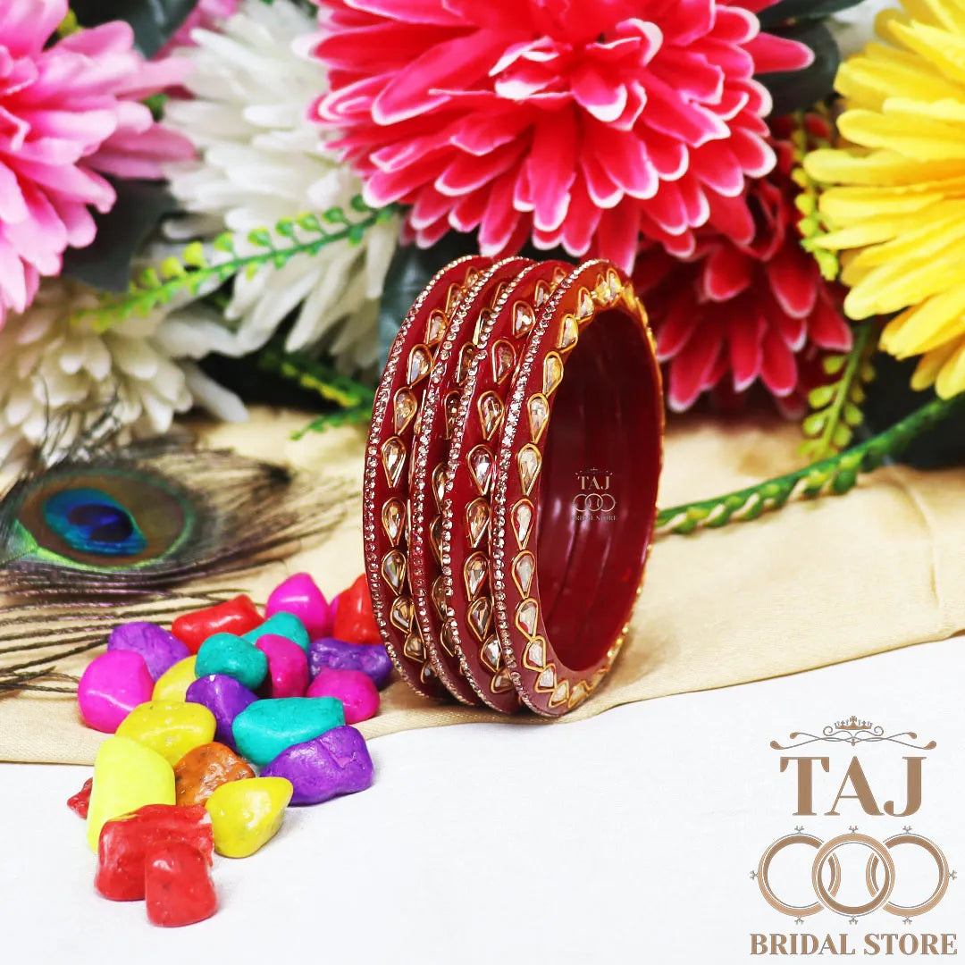 Festive Lac Bangle Set with Kundan and Rhinestones Designs