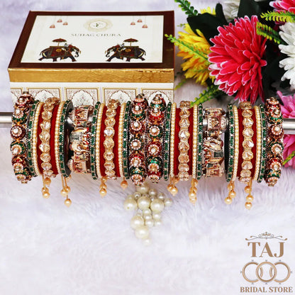 Premium Rajwadi Wedding Bangles Set with New Elephant & Doli Motifs