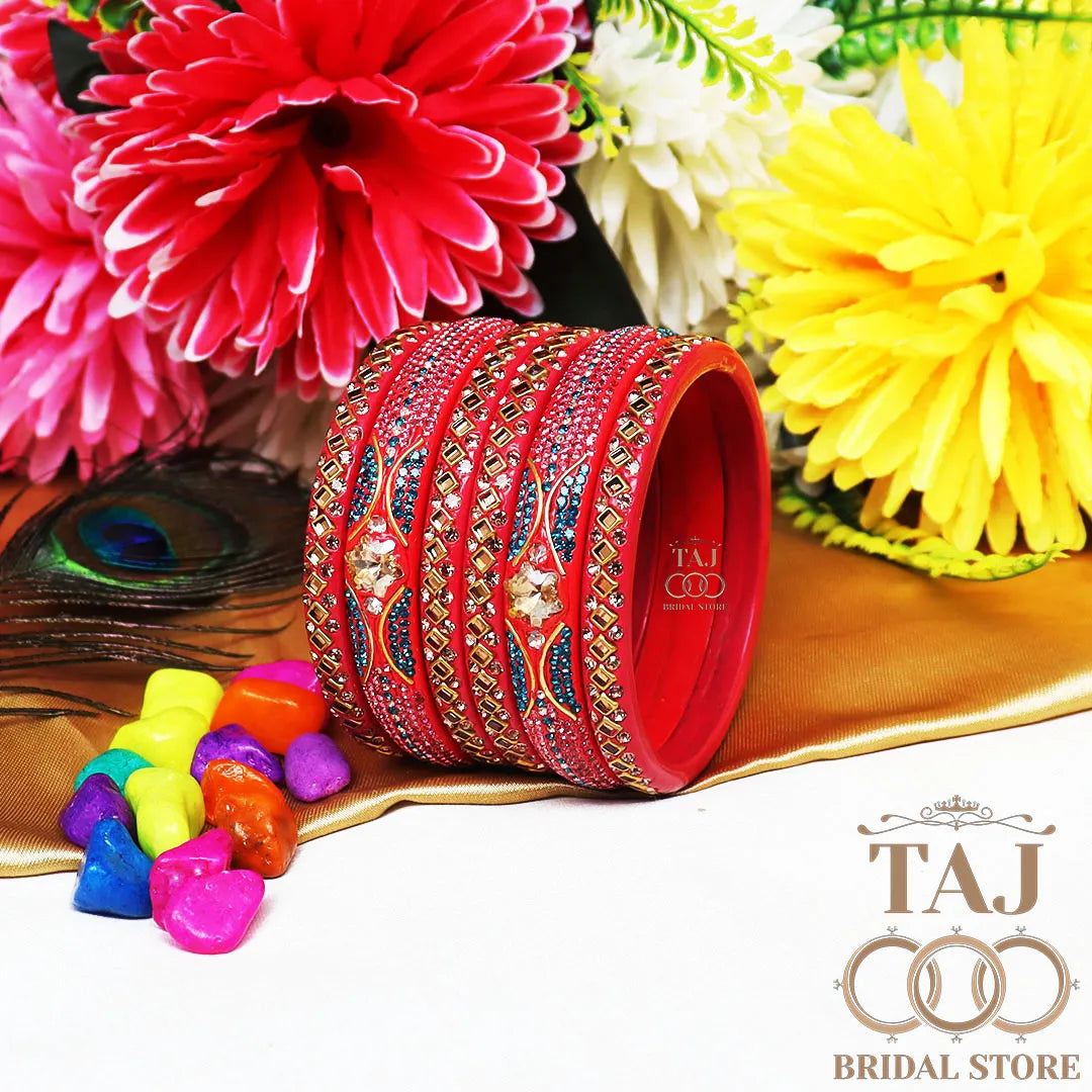 Handmade Lac Bangles with Best Kundan and Rhinestons Design (Set of 6)