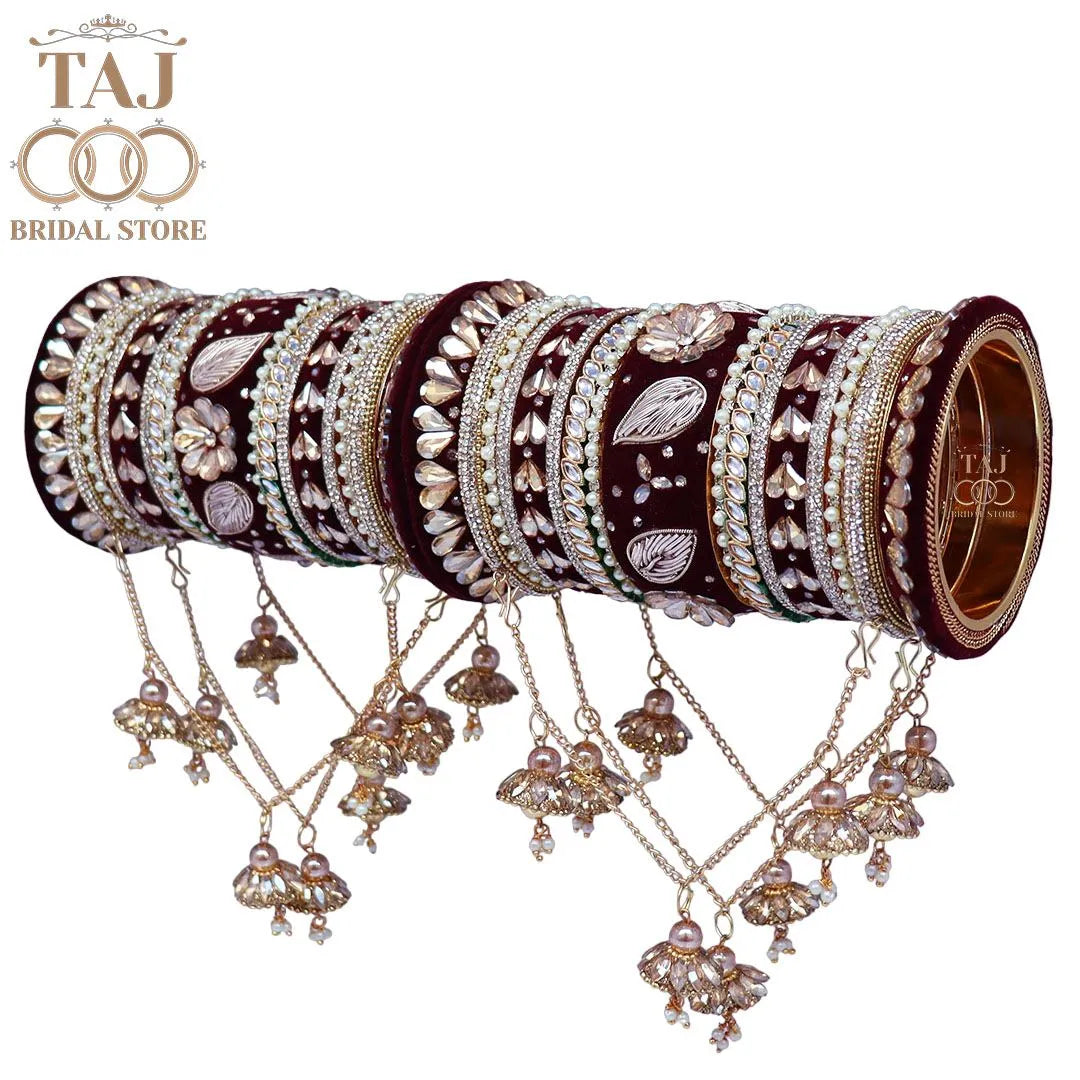 Rajwadi Wedding Bangles Set With Beautiful Chain Jhoomer Latkan Design