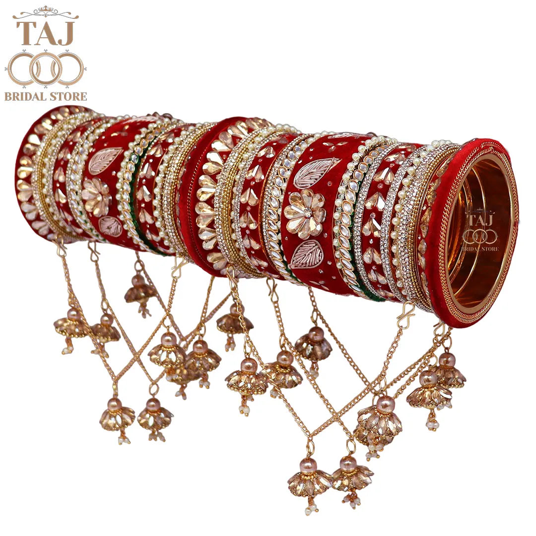 Rajwadi Wedding Bangles Set With Beautiful Chain Jhoomer Latkan Design