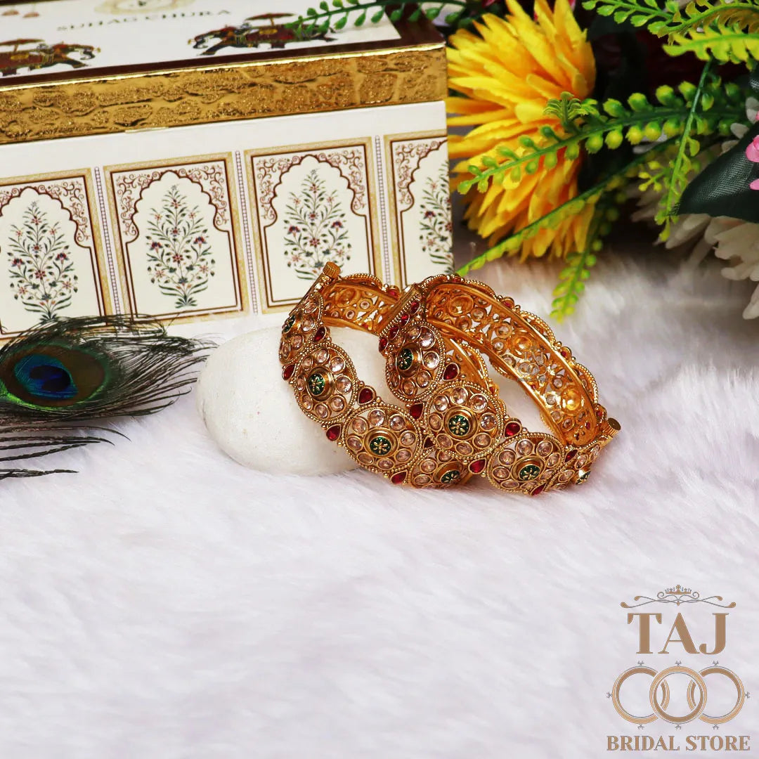 Premium Rajwadi Traditional Metal Kada Pair With Latest Kundan Design