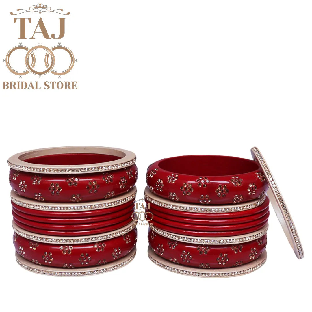 Rajasthani Traditional Lac Chura Set With Beautiful Rhinestones Flower Design