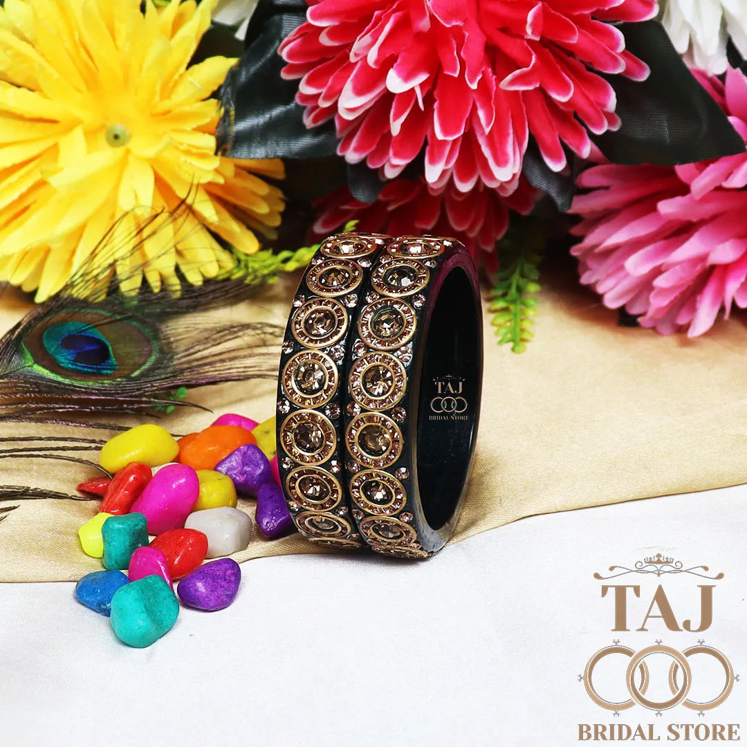 Elegant Lac Kada Bangles with Stunning Stones (Set of 2)