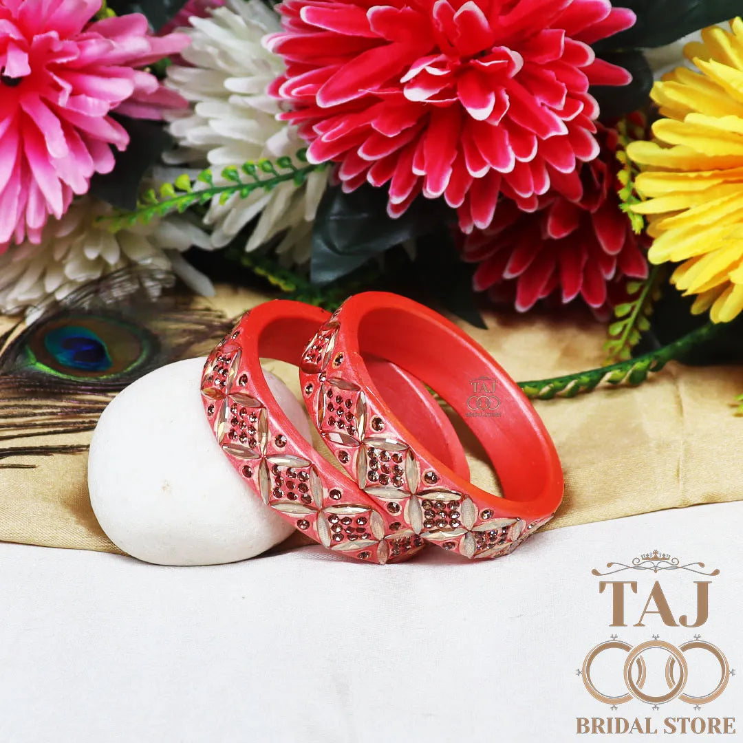 Traditional Rajasthani Lac Kada Bangles with Kundan and Rhinestones