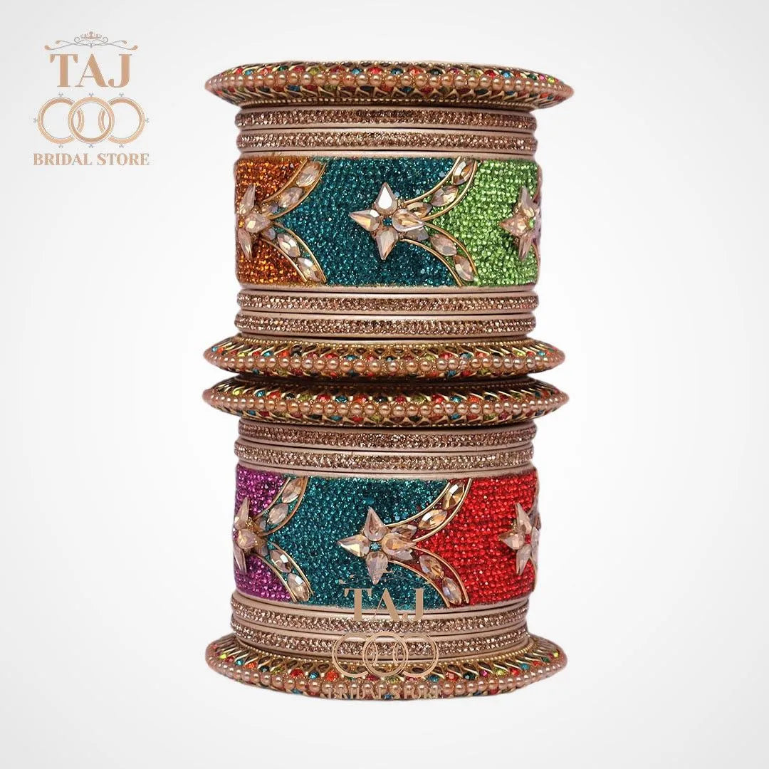 Lac Bangles for Bride with Best Kundan Work (Pack of 14) Taj Bridal Store