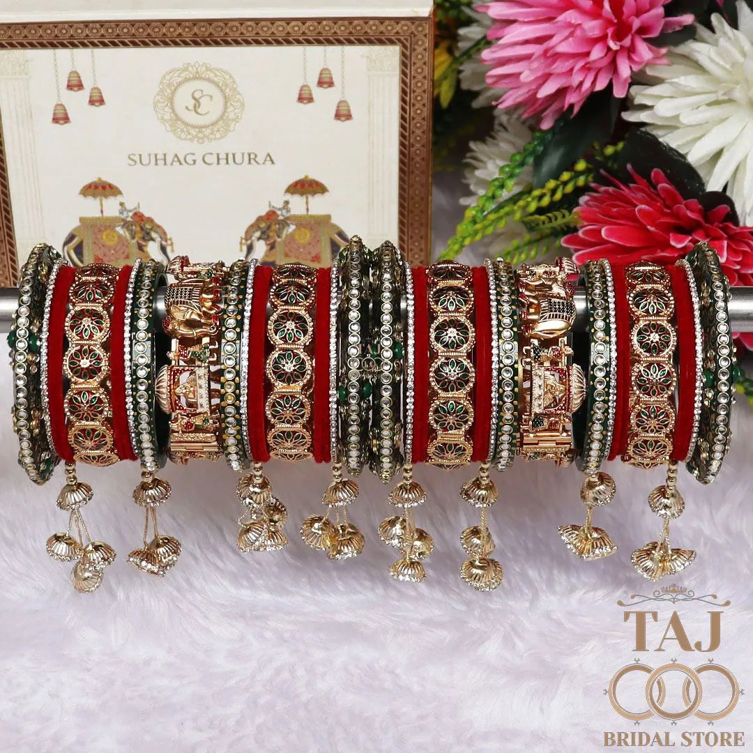 Premium Indian Bridal Bangle Set with Beautiful Doli-Elephant Motifs