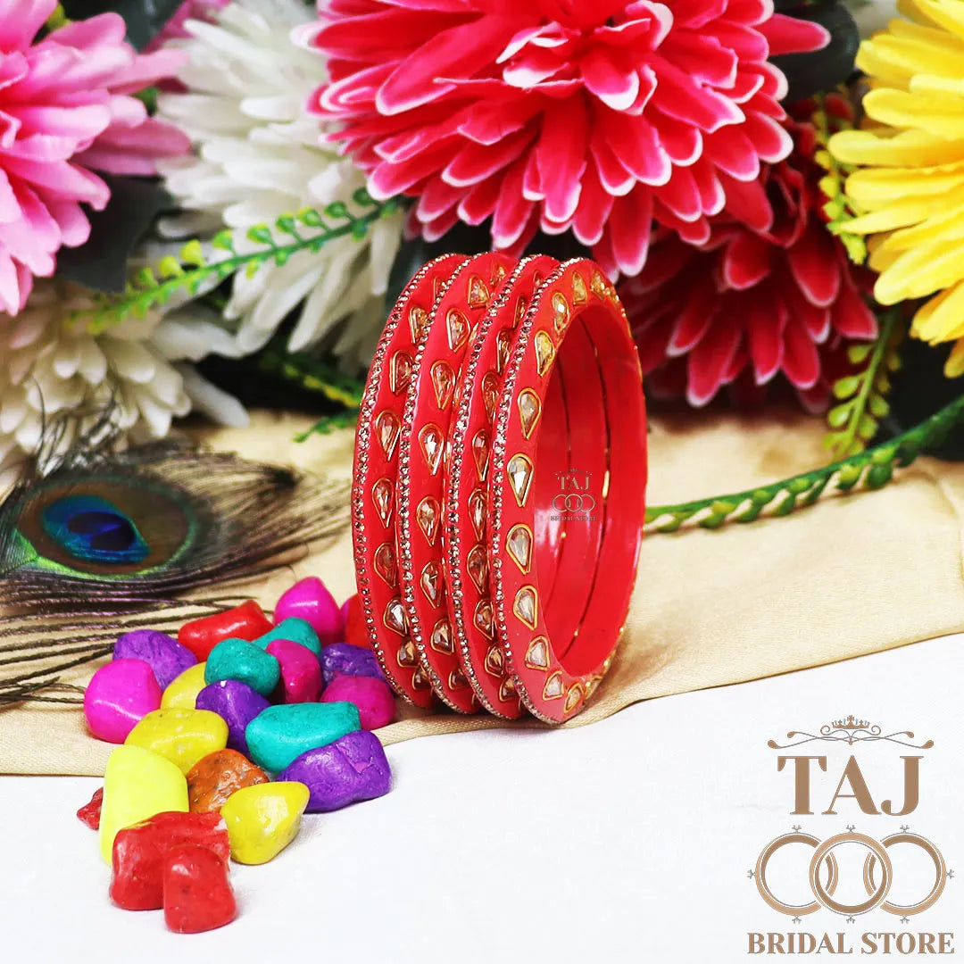 Festive Lac Bangle Set with Kundan and Rhinestones Designs