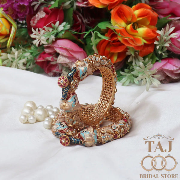 Rajwadi Metal Bangadi Set With Beautiful New Elephant Design (Pack of 2)