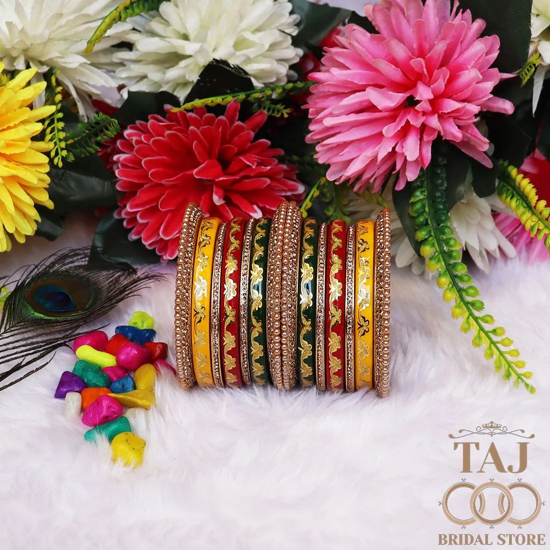 Handmade Traditional Lac Bangles Set in New Artwork Design