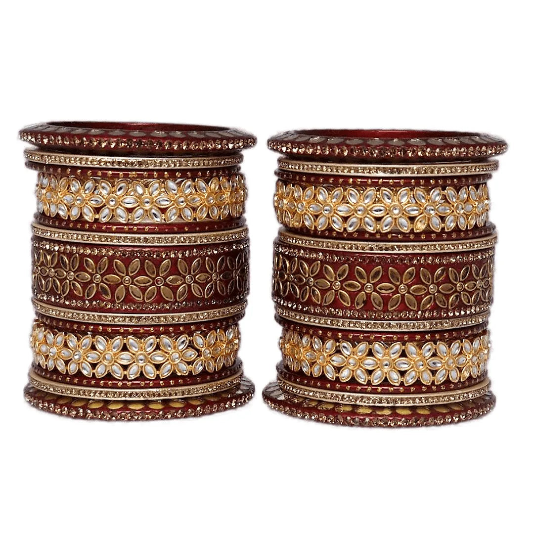 Lac Bangles with Beautiful Kundan Flower Design Taj Bridal Store