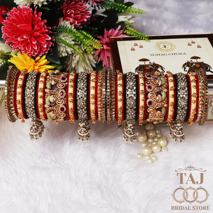 Luxurious Bridal Bangles Set with Beautiful Peacock & Jhoomer Latkan