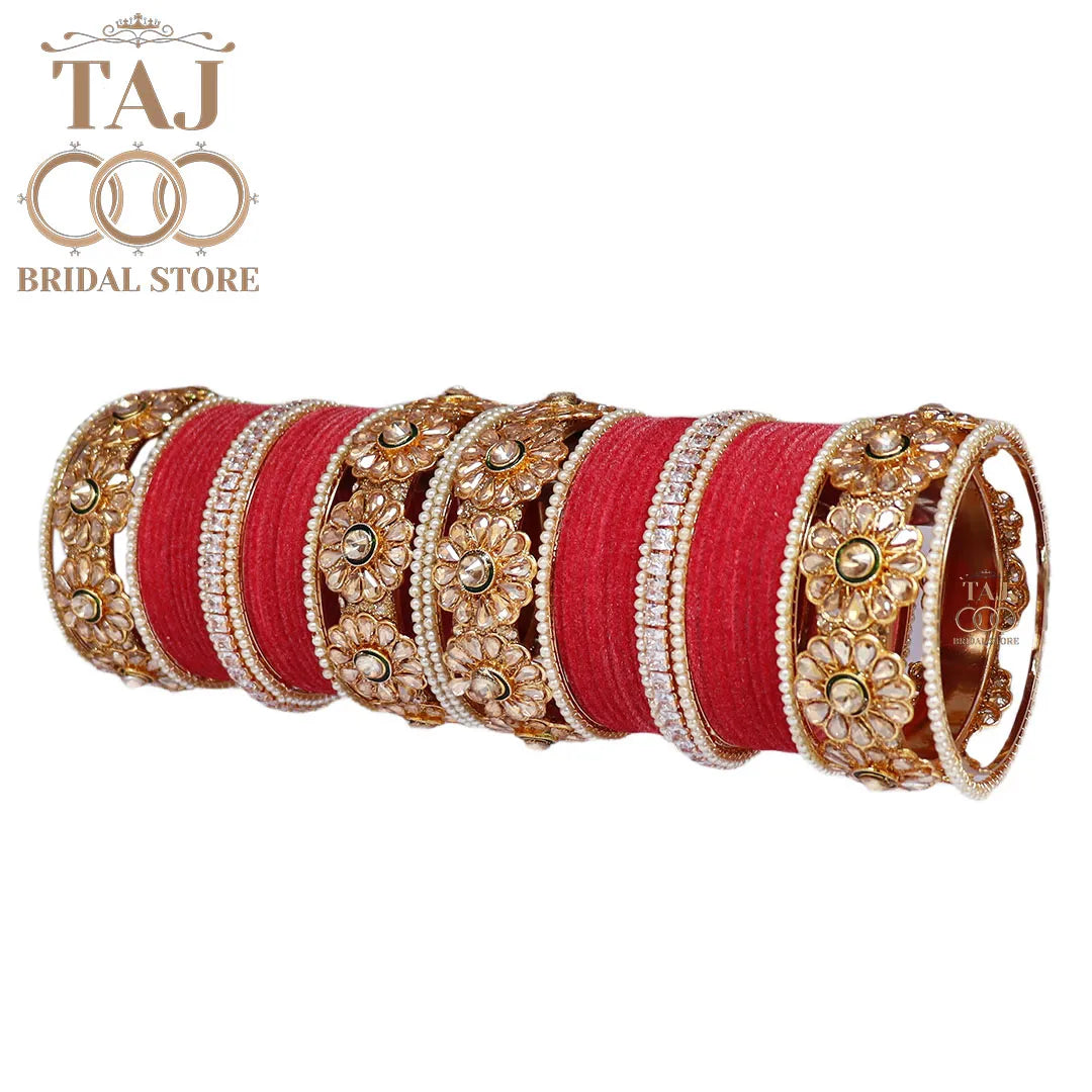 Designer Bridal Bangles Set With Beautiful Latest Flower Design Kada