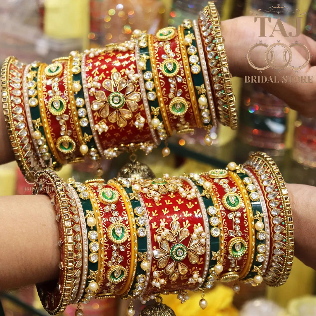 Rajwadi Wedding Bangles Set with Beautiful Chain Latkan Jhoomer Design