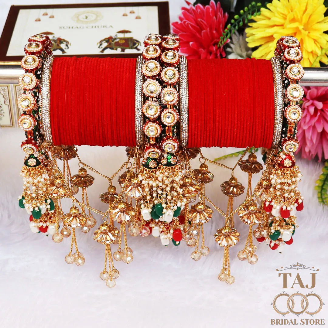 Luxurious Rajwadi Wedding Bangles Set with Beautiful Jhula Latkan