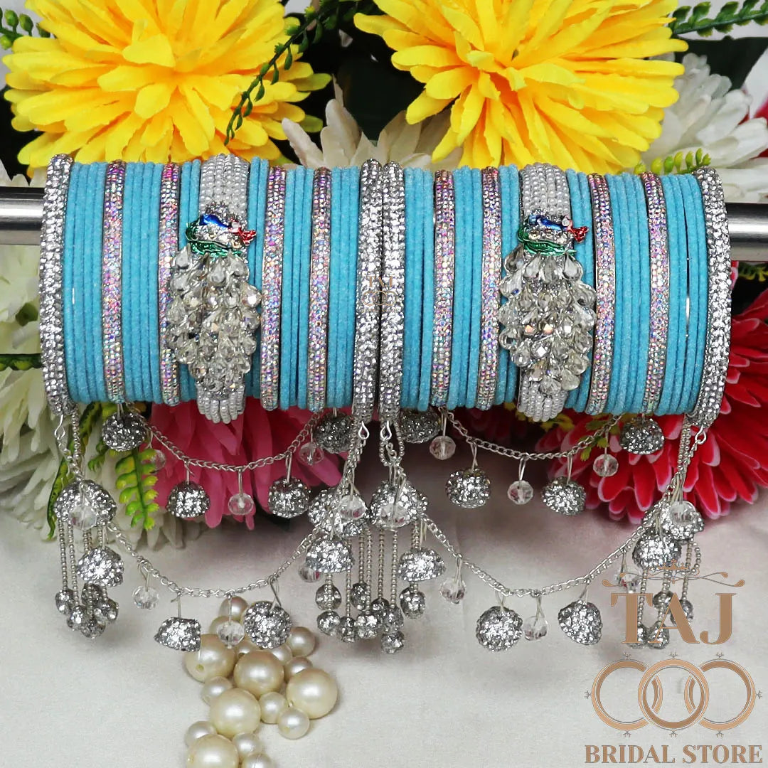 Indian Wedding Bangles Set With Beautiful Peacock and Jhoola Latkan