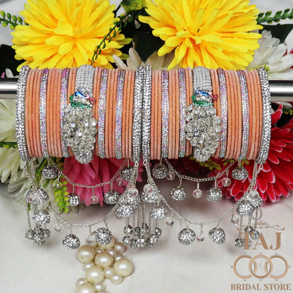 Indian Wedding Bangles Set With Beautiful Peacock and Jhoola Latkan