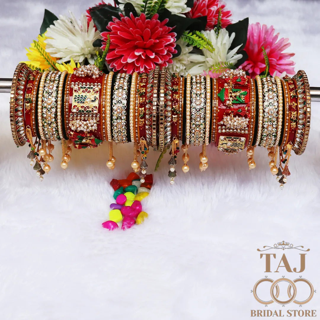 Royal Rajwadi Wedding Bangle Set with Beautiful Peacock & Doli Motifs