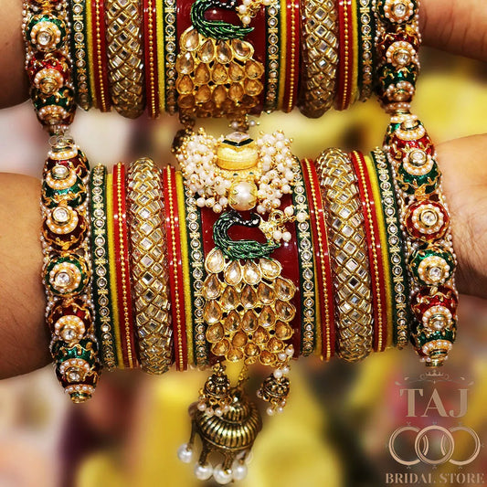 Karwa Chauth Special Bridal Bangle Set with Peacock & Jhoomer