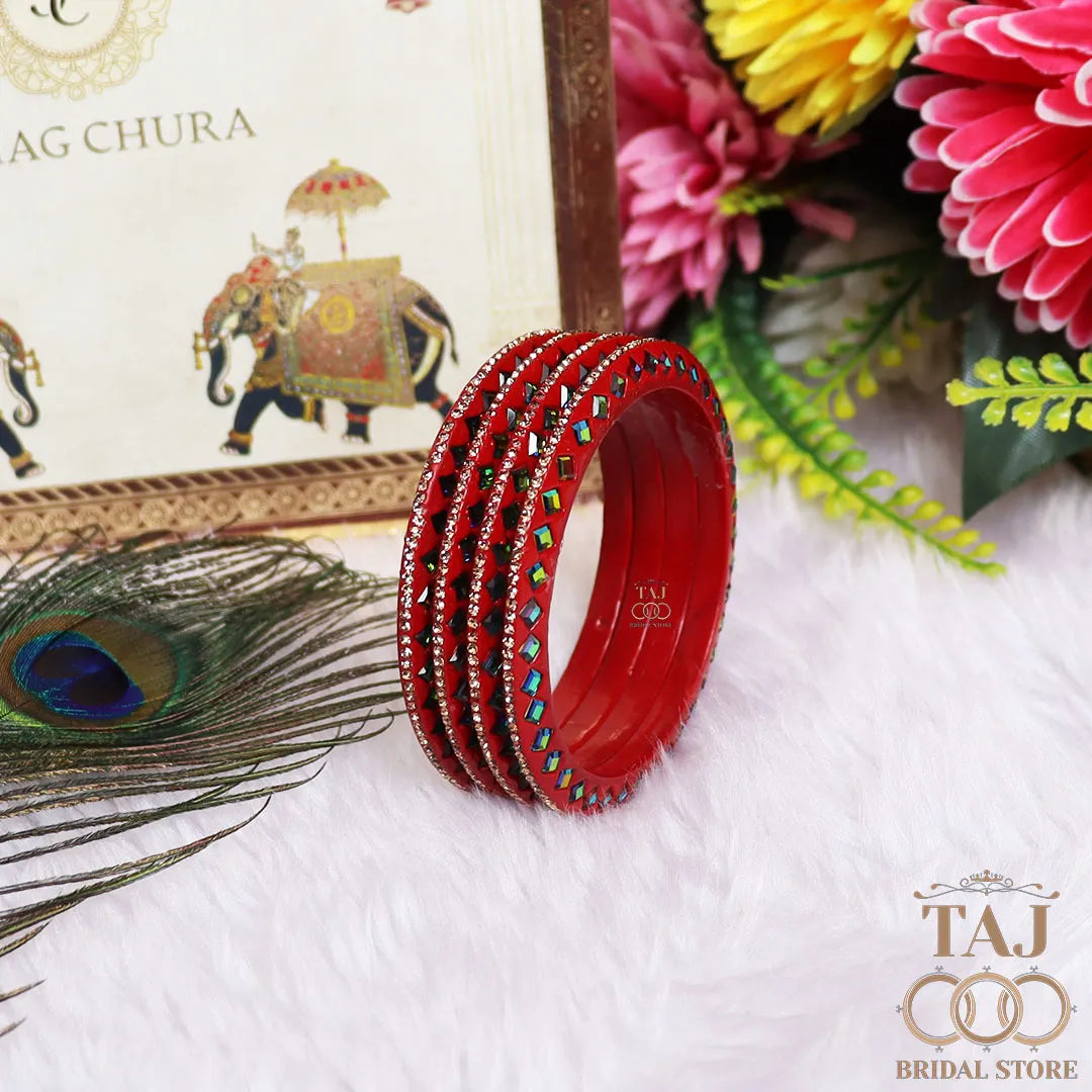 Rajasthani Fancy Lac Kada Bangles in Latest Kundan Rhinestones Design
