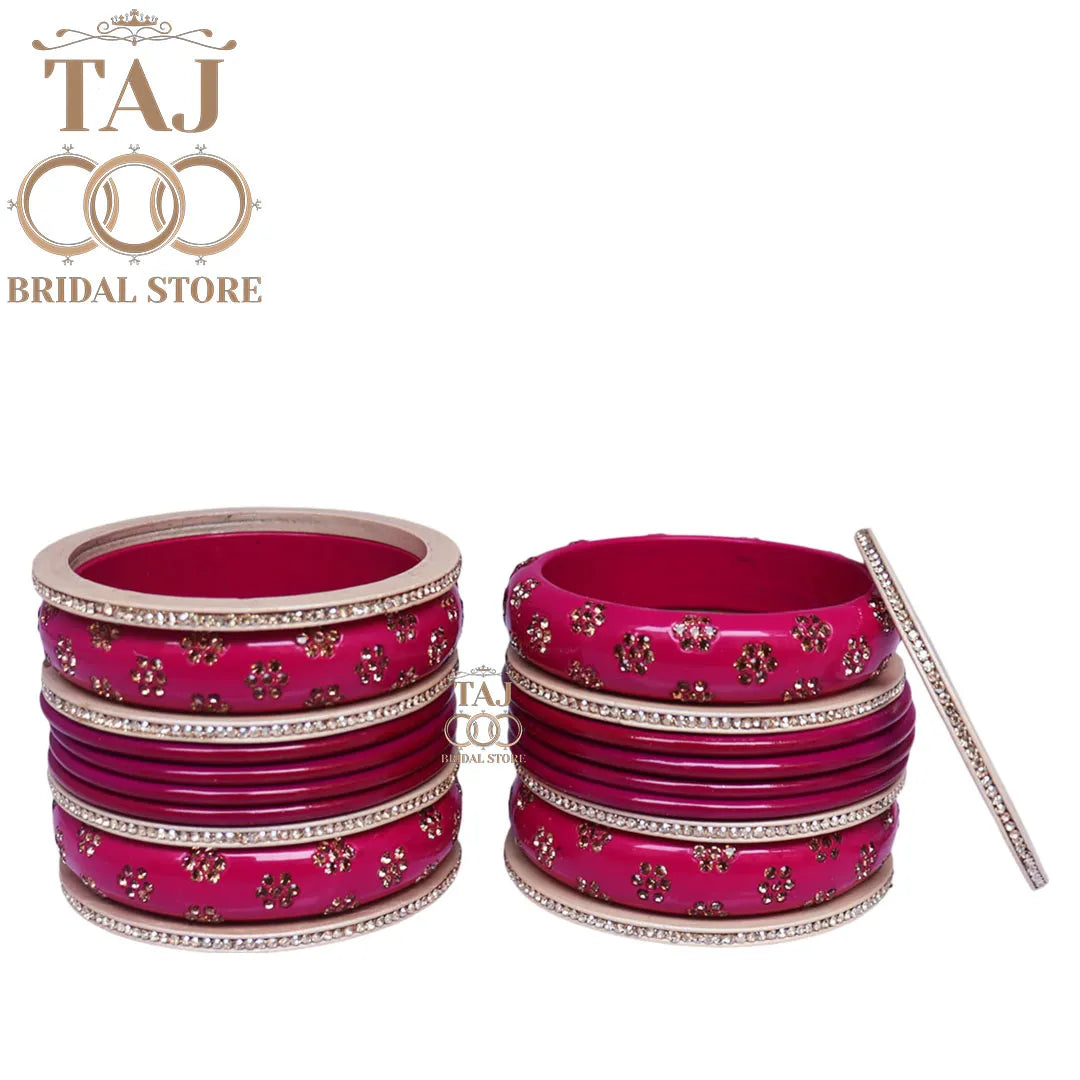 Rajasthani Traditional Lac Chura Set With Beautiful Rhinestones Flower Design