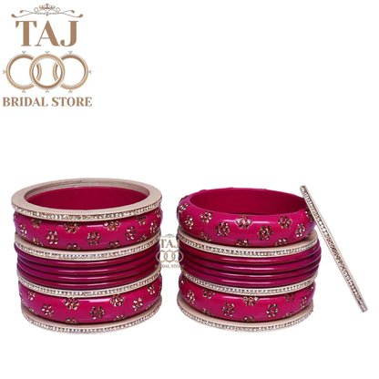 Rajasthani Traditional Lac Chura Set With Beautiful Rhinestones Flower Design