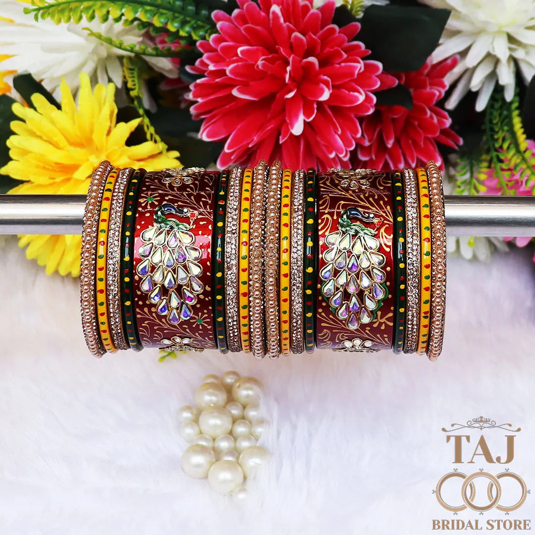 Diwali Special Lac Bangle Set with Beautiful Peacock Design