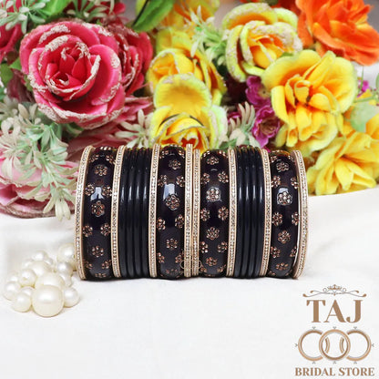 Rajasthani Traditional Lac Chura Set With Beautiful Rhinestones Flower Design