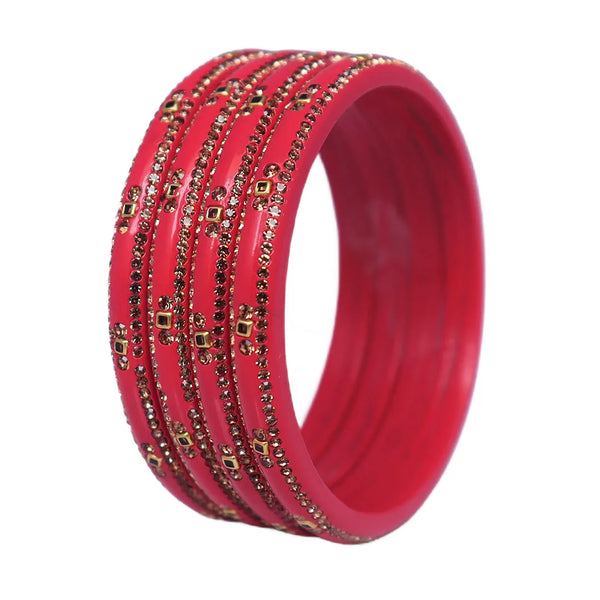 Lac Bangles with Beautiful Rhinestones Design (Pack of 4)