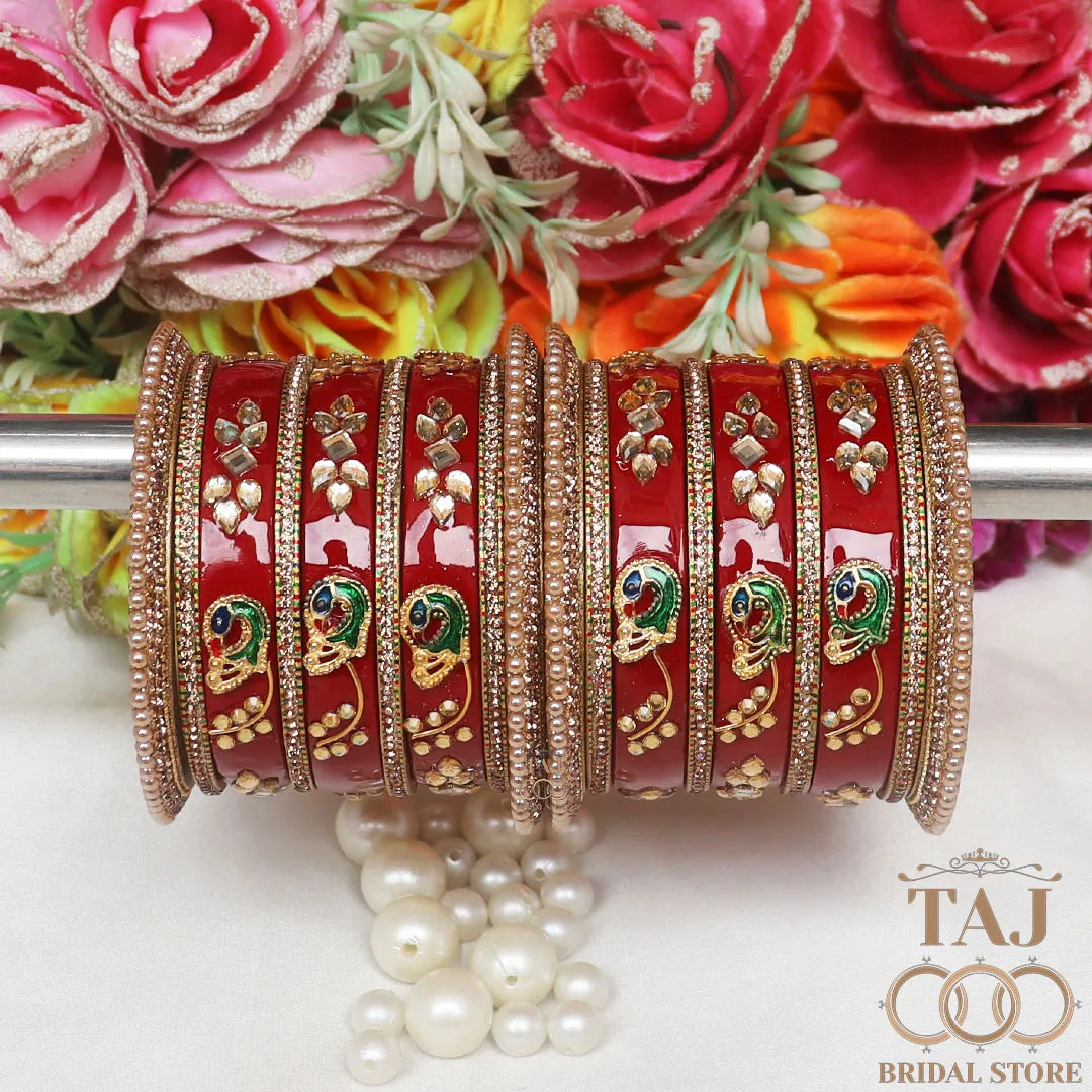 Rajasthani Traditional Lac Chura With Beautiful Kundan And Peacock Latest Design