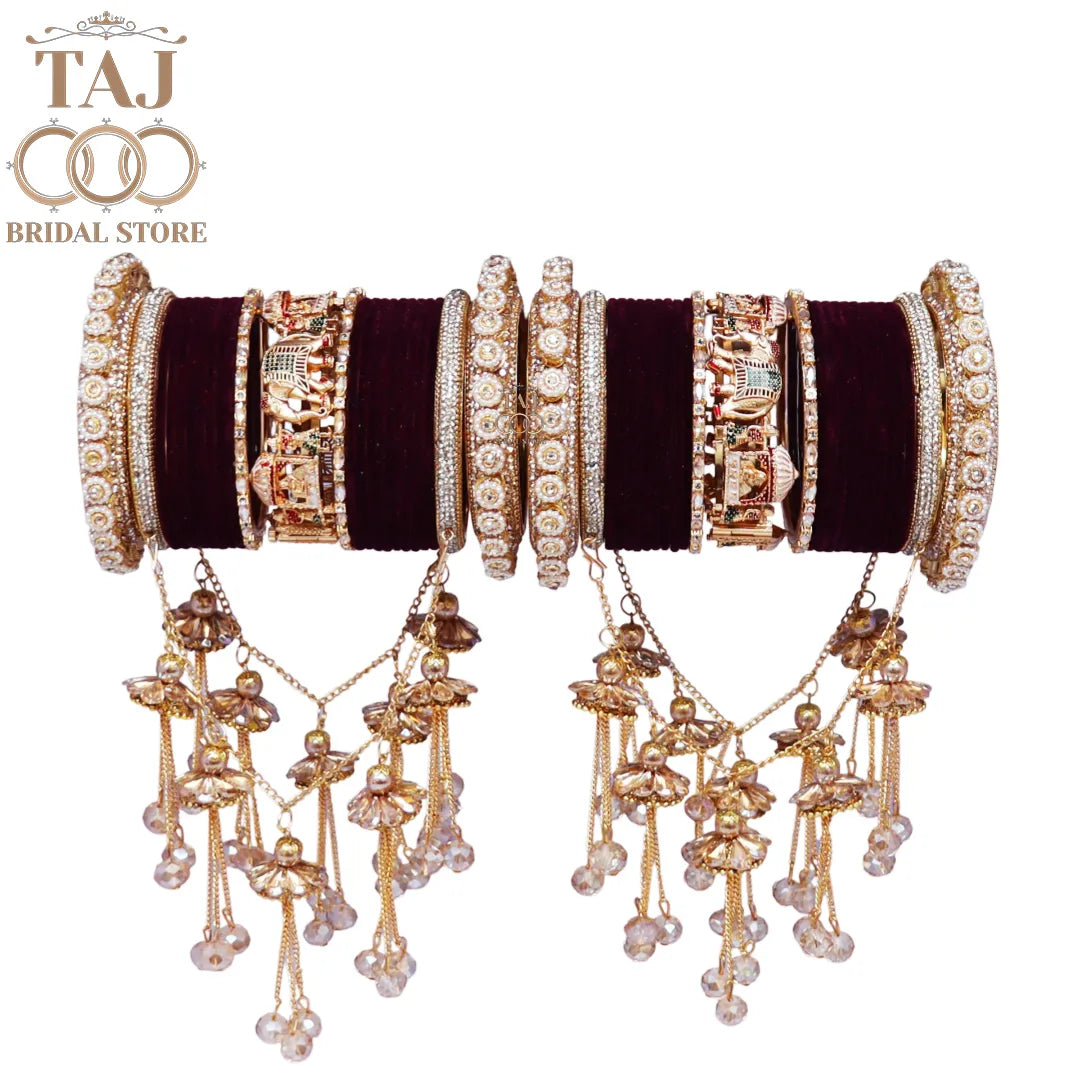 Rajwadi Wedding Bangle Set with Doli-Elephant and Twinkling Latkan