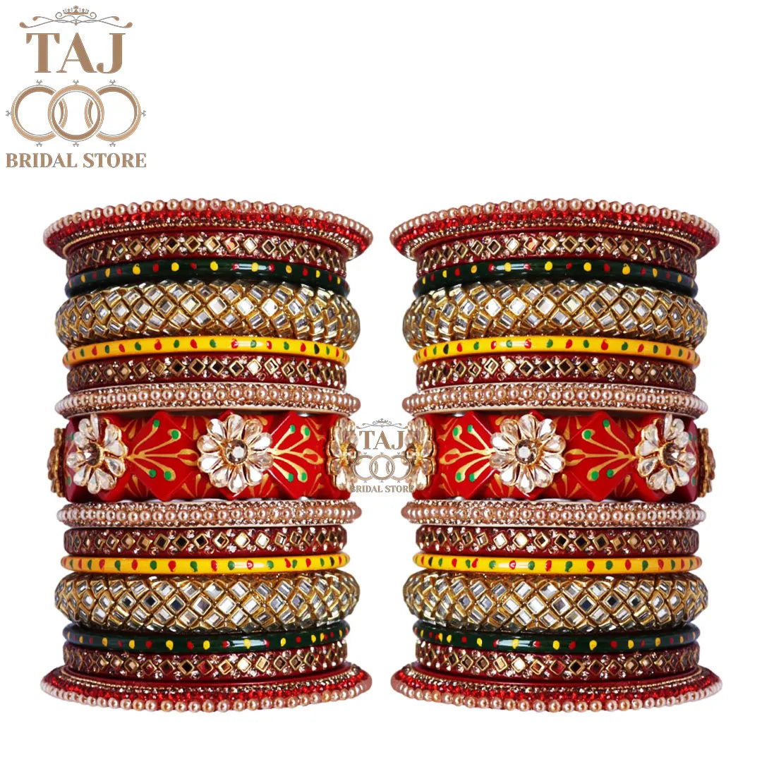 Diwali Special Traditional Lac Bangle Set with Kundan Flower Design