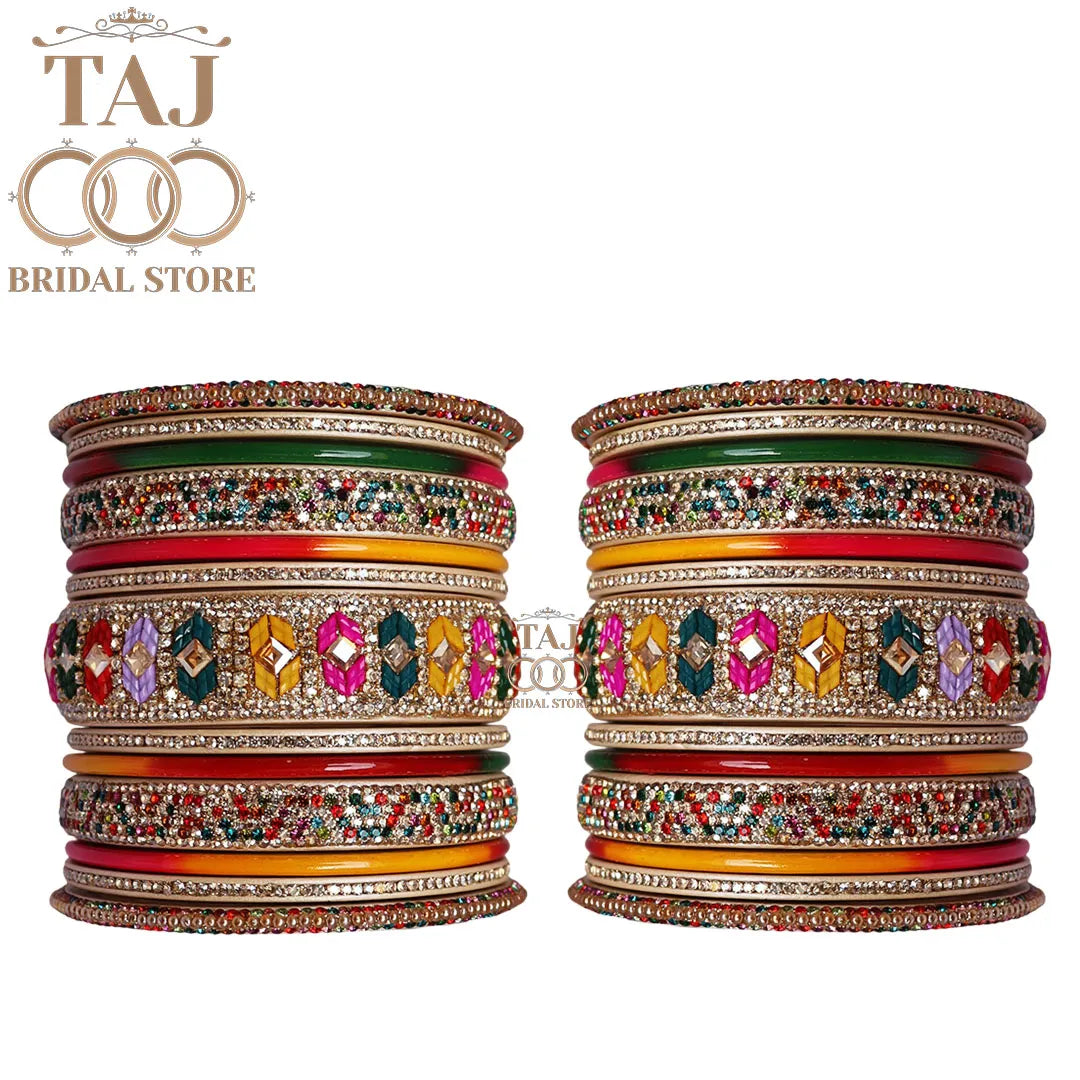 Traditional Wedding Lac Chooda Set With Beautiful Lahriya Design