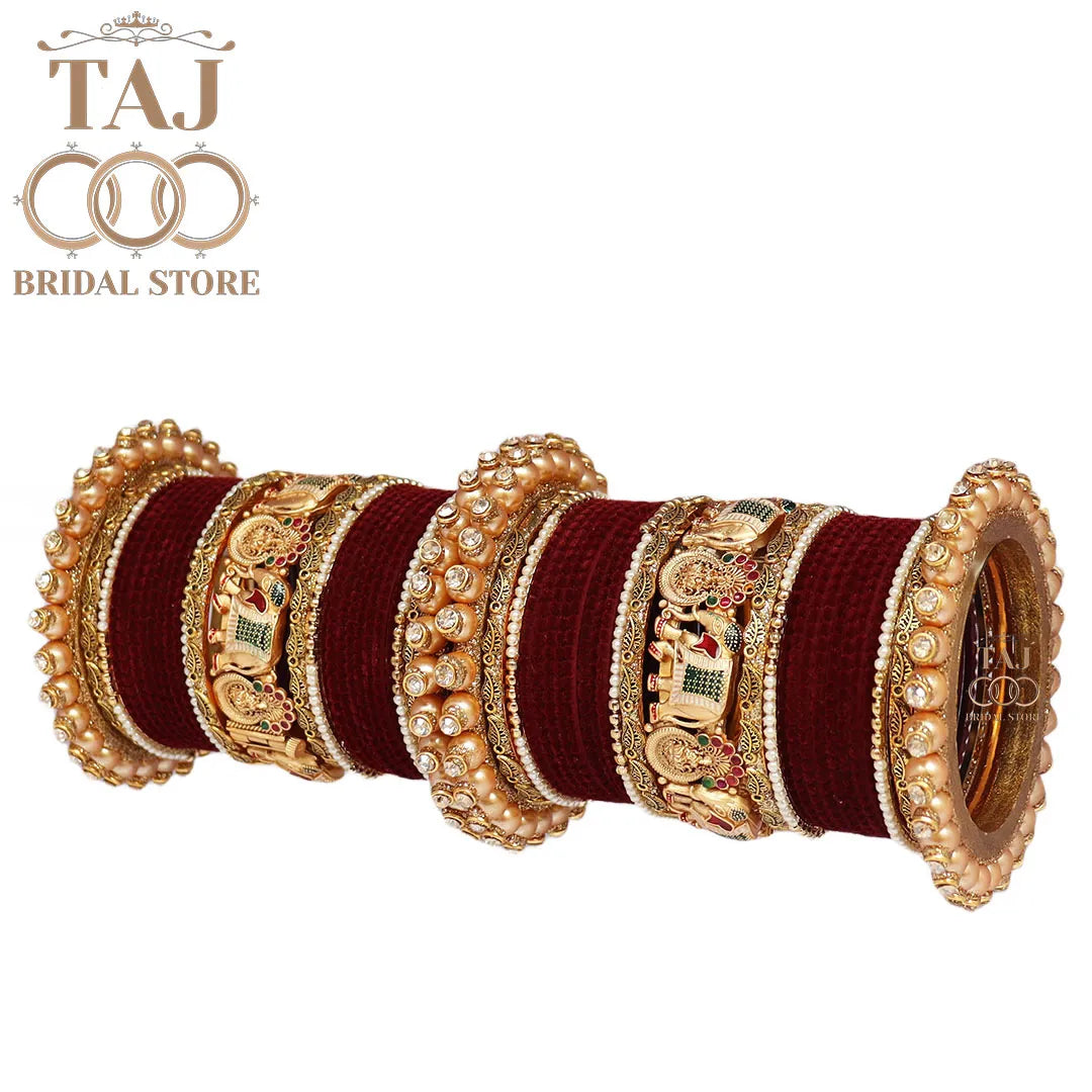 Rajwadi Bridal Bangles Set with Beautiful Unique Elephant Design Kada Taj Bridal Store