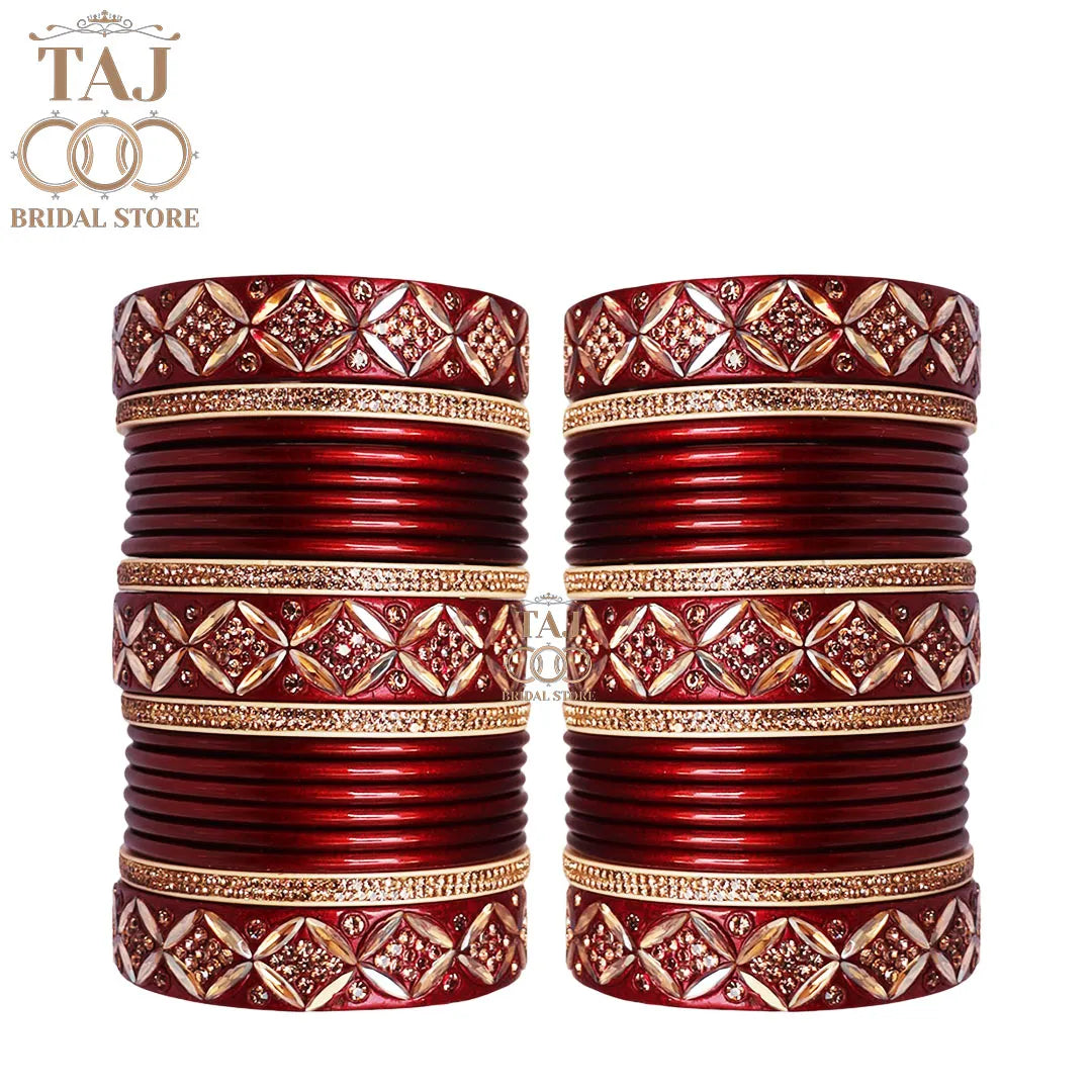 Premium Lac Bridal Bangles Set in Latest Kundan and Rhinestones Design