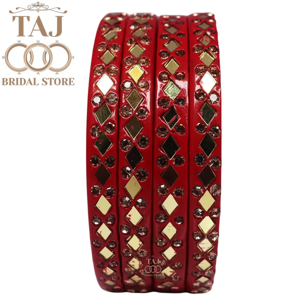 Rajasthani Lac Bangles with Mirror and Stone Embellishments (Set of 4)