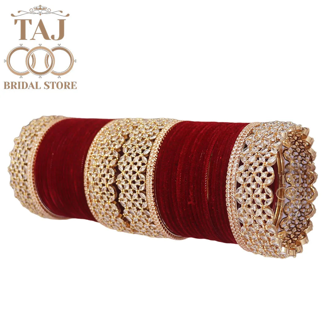 Designer Metal Bridal Bangles Set With Beautiful AD Kada