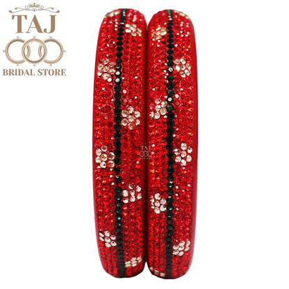 Elegant Lac Kada Bangles with Rhinestone Flowers (Set of 2)