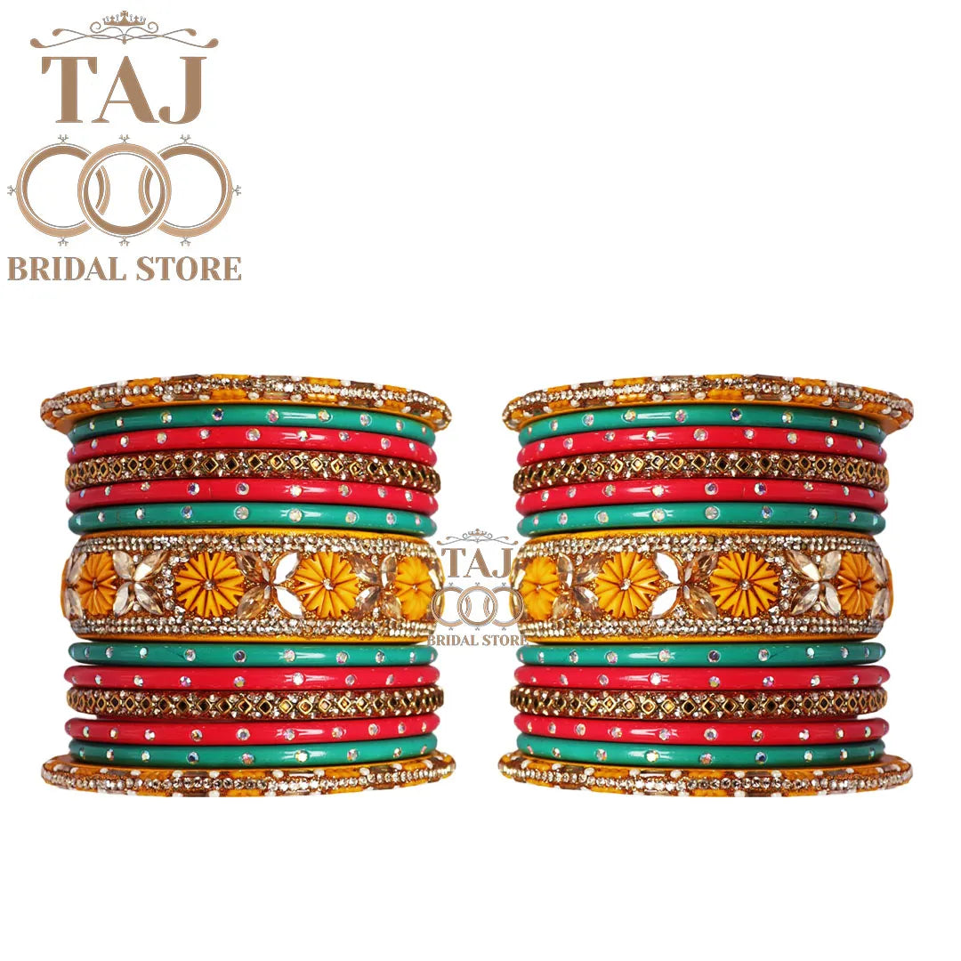 Colorful Lac Bangles For Wedding in Best Kundan & Flower Design