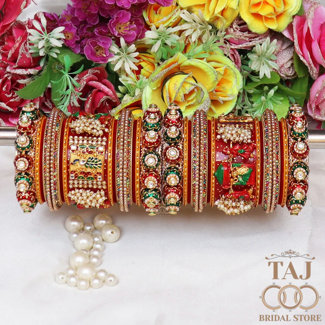 Rajwadi Bridal Chuda with Beautiful Doli-Peacock Design Kada and Heavy Bangadi Taj Bridal Store