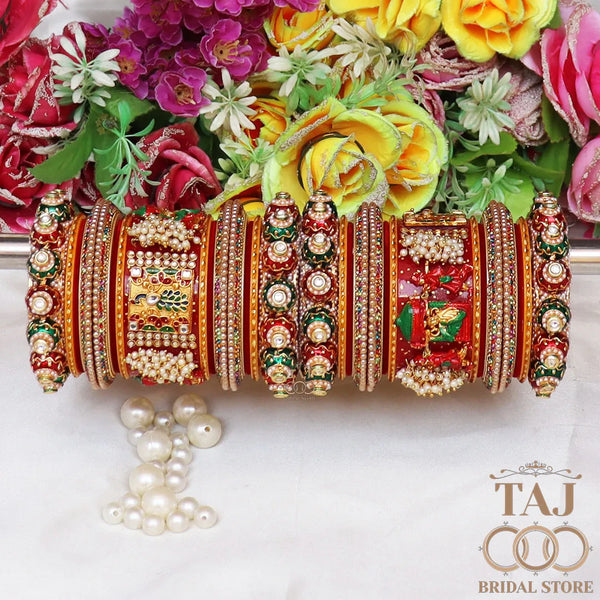 Rajwadi Bridal Chuda with Beautiful Doli-Peacock Design Kada and Heavy Bangadi