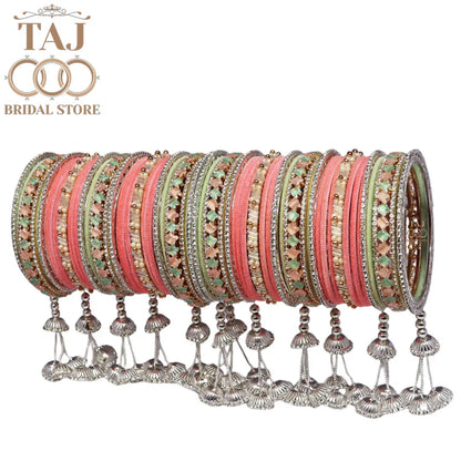 Multicolor Bridal Bangles Set with Hanging Tassels