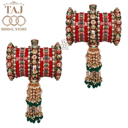 Luxurious Rajasthani Bridal Bangles Set with Beautiful Heavy Latkan