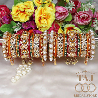 Rajwadi Bridal Chura Set With Beautiful Jhoomer and Kundan Design Kada