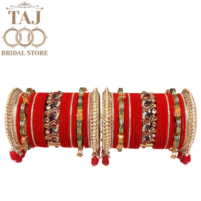 Punjabi Wedding Chura Set With Beautiful Peacock Design Metal Kada