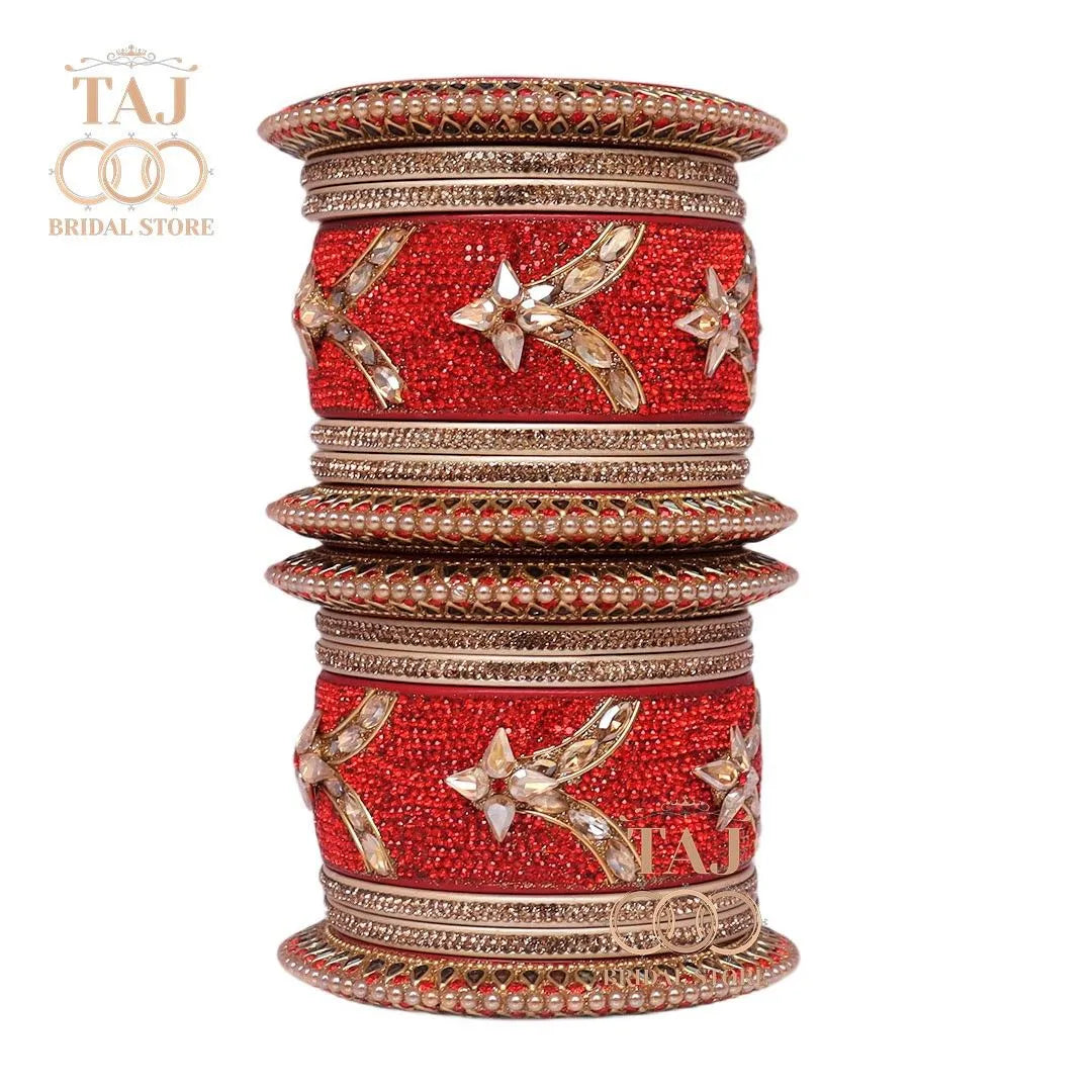 Lac Bangles for Bride with Best Kundan Work (Pack of 14) Taj Bridal Store