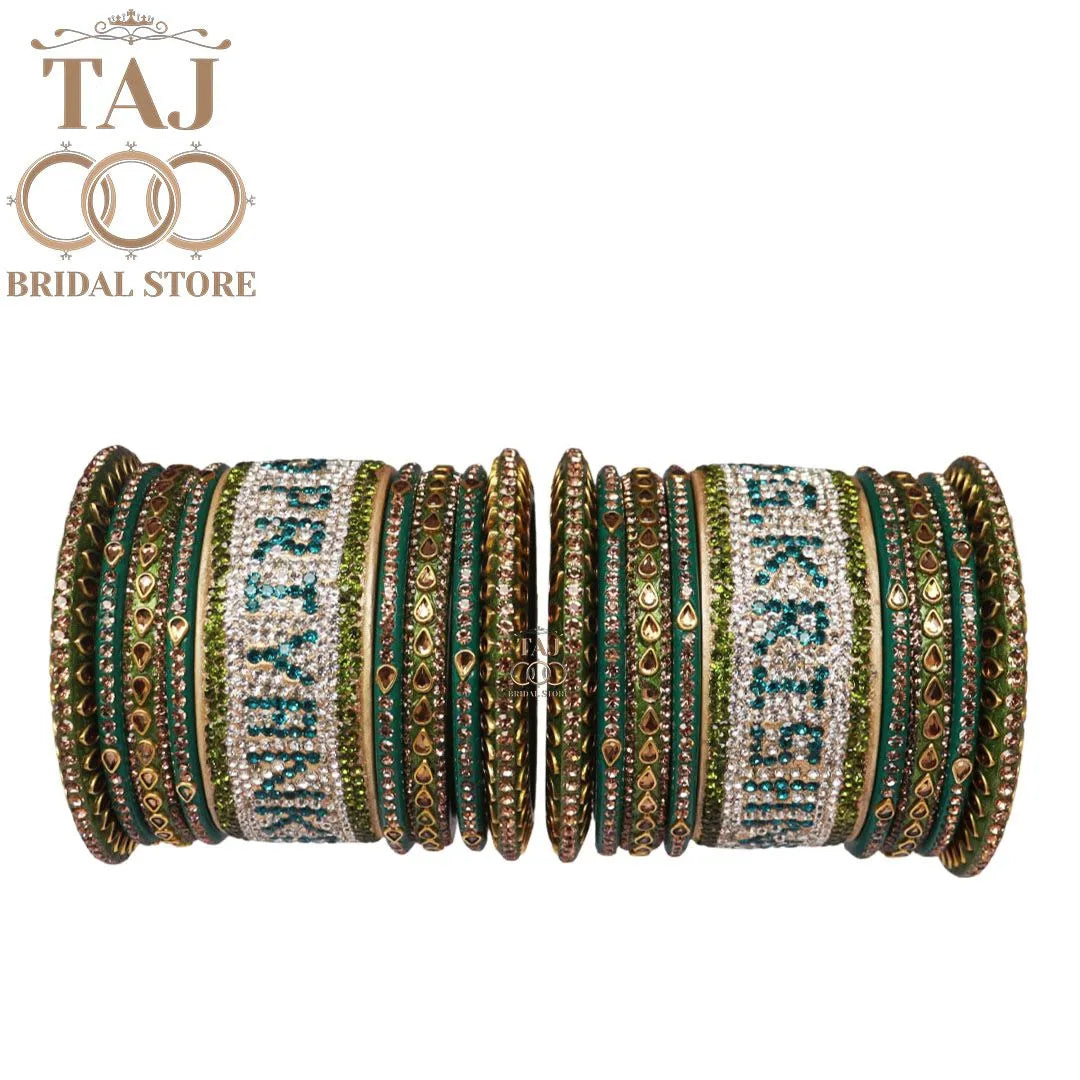 Couple Name Lac Bangles Set for Bride With Beautiful Kundan Design