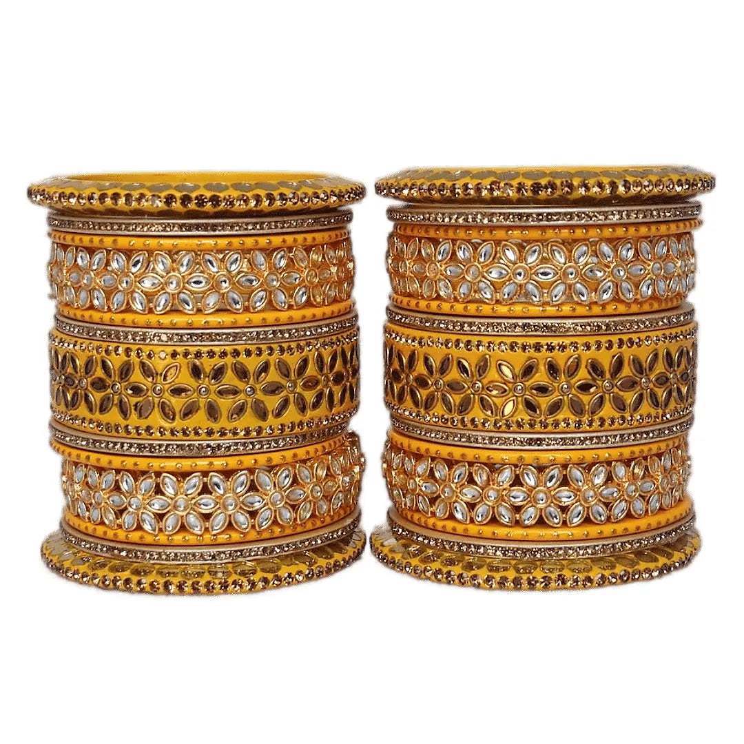 Lac Bangles with Beautiful Kundan Flower Design Taj Bridal Store