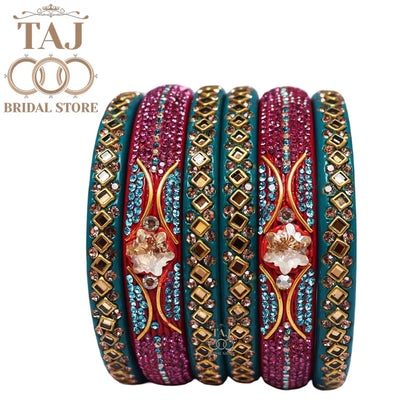 Handmade Lac Bangles with Best Kundan and Rhinestons Design (Set of 6)